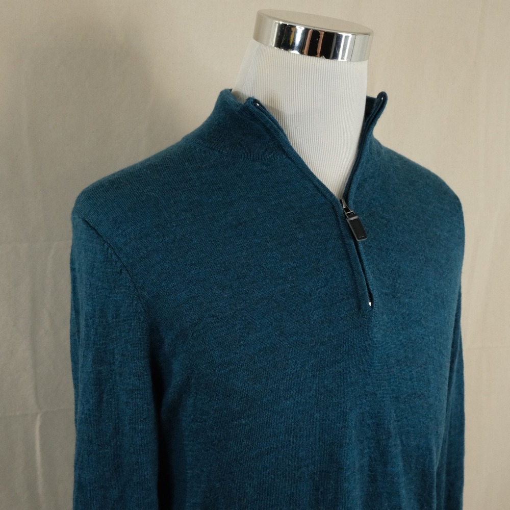 Jos. A. Bank Medium Traveler Quarter Zip Sweater Blue Green Merino Wool Mens